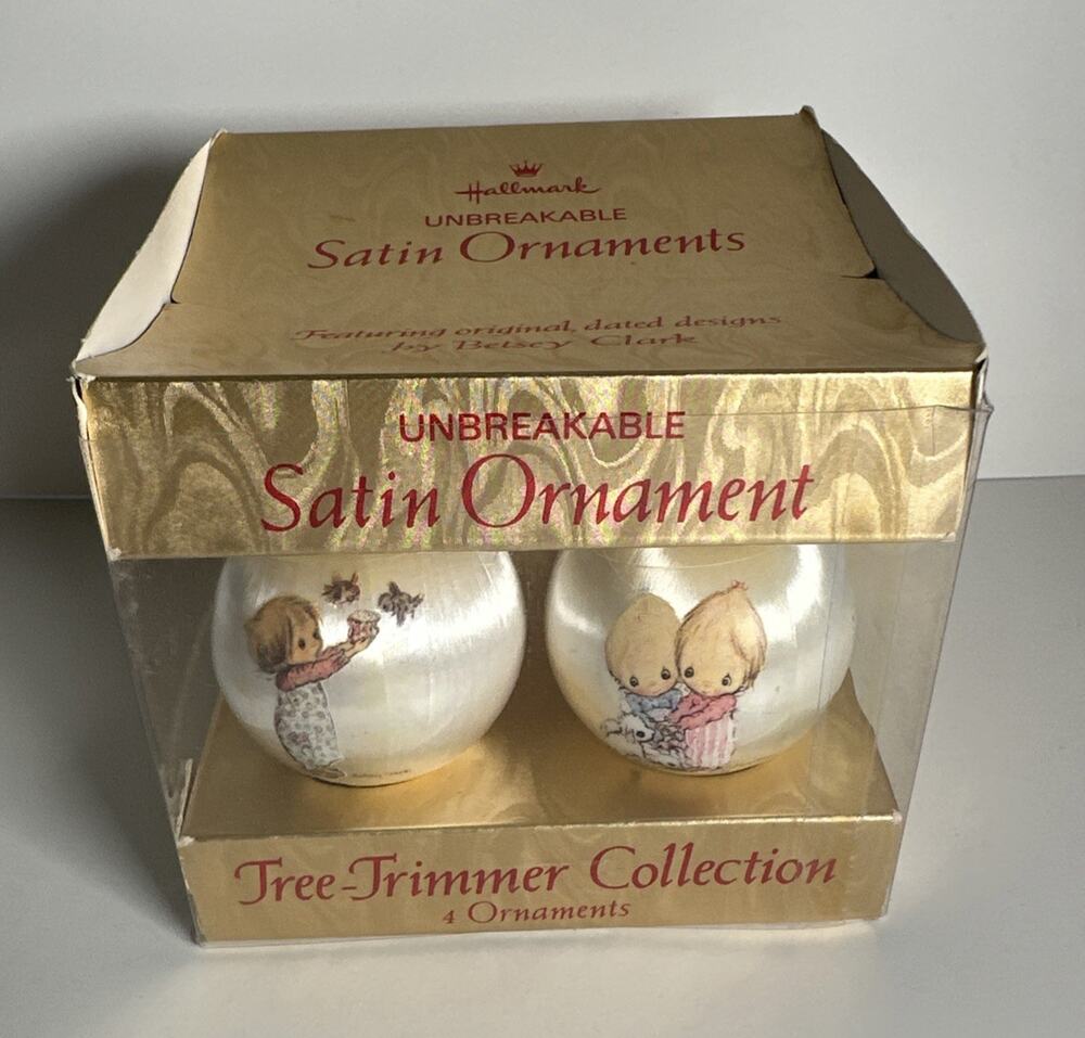 Vintage 1975 Hallmark Unbreakable Satin Ornaments By Betsey Clark Set Of 4